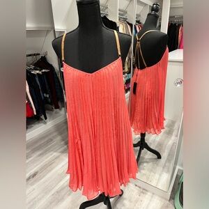 NWT  BCBG MAXAZARIA coral dress with leather straps. Size XS